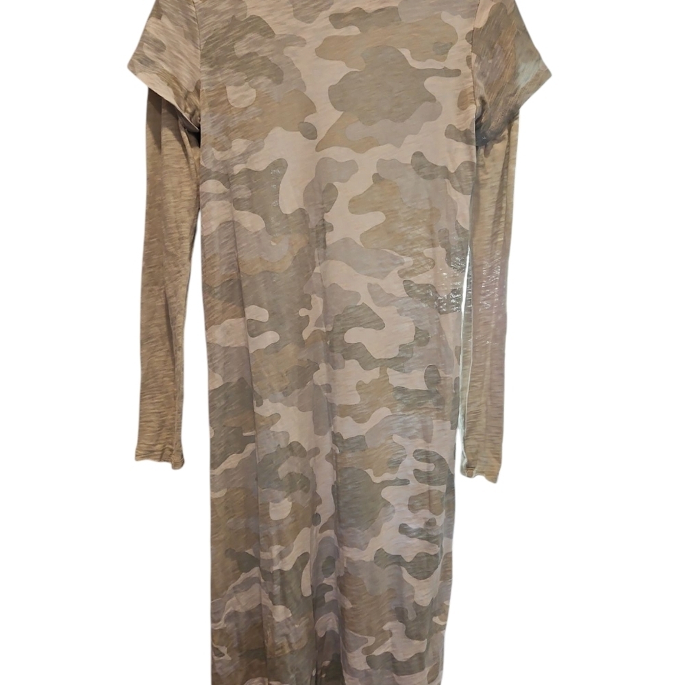 ATM SZ S Midi Grunge Camo Slub Jersey Crew Neck Long Sleeve Casual Shift Dress - Picture 3 of 16